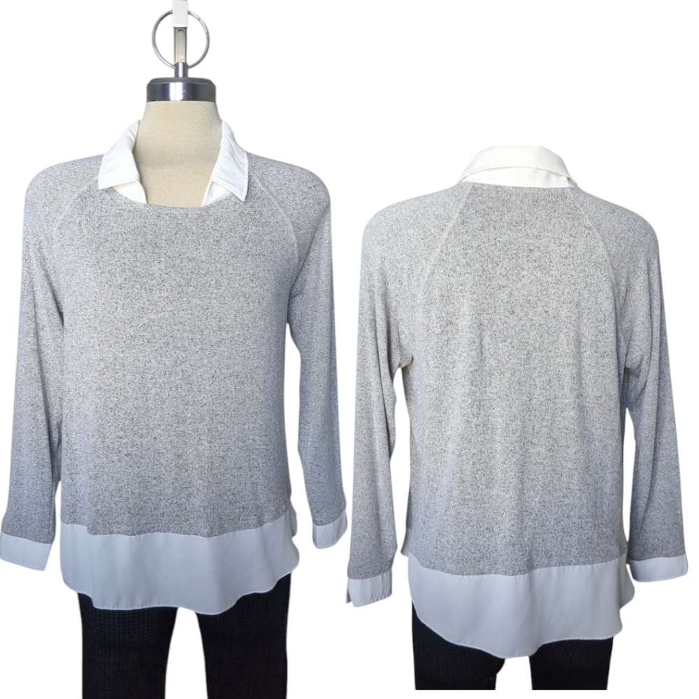 K & C Lite Grey and white Elegant Sweater Size M